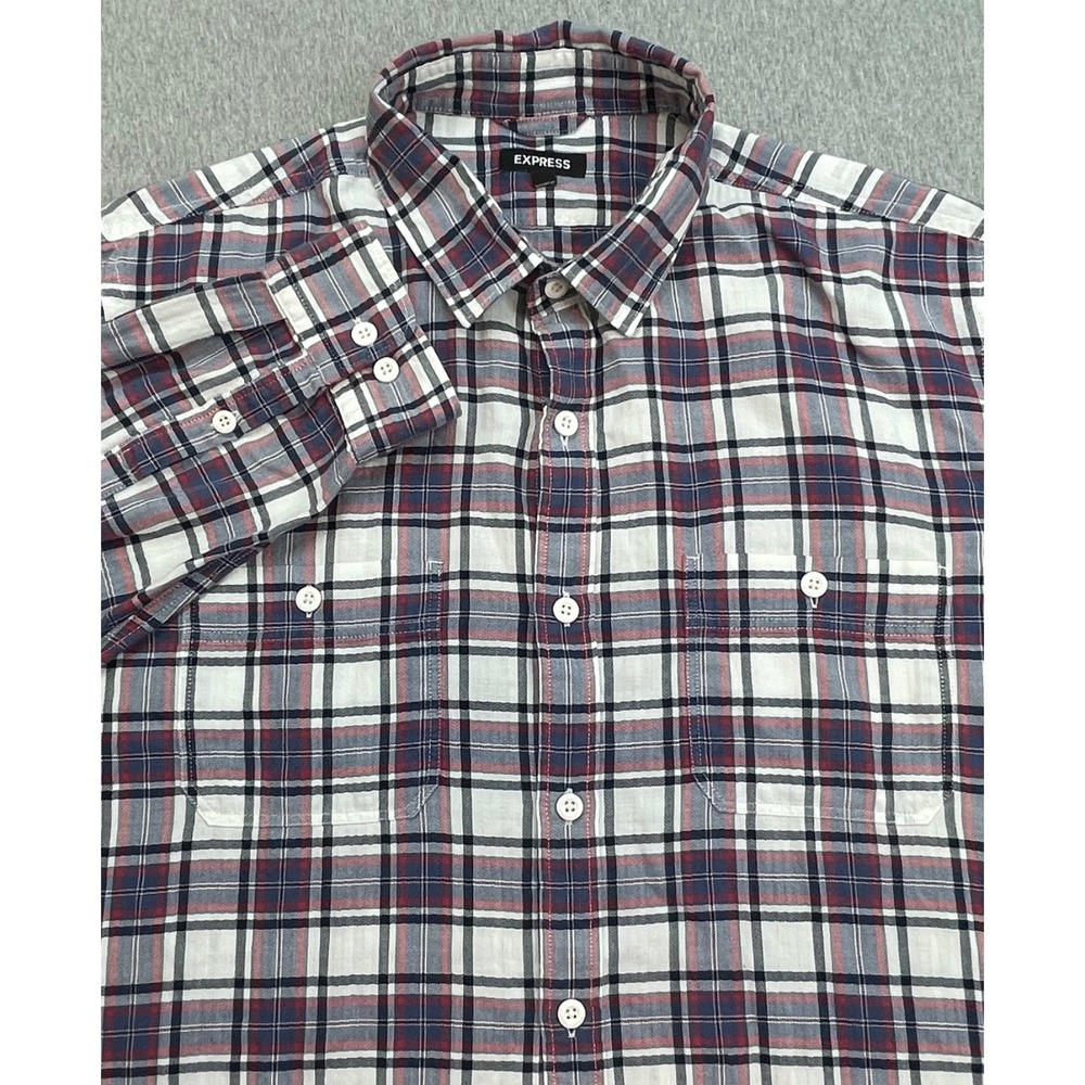 Express Shirt Mens XL Plaid Cotton Blend Stretch Button Up